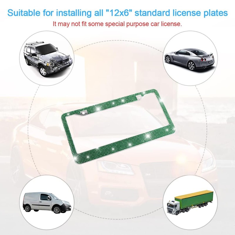Bling 2PCS Car License Plate Frame, Handcrafted Crystal Stainless Steel