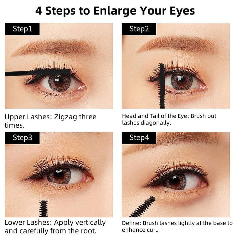 Fine Brush Mascara, Waterproof Mascara for Short/Sparse Eyelashes, Volume, Long