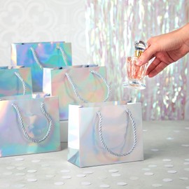 Sparkle and Bash 24 Pack Mini Metallic Silver Gift Bags with Rope Handles, Reusable Paper Gift Bags (6 x 5 x 2.5 In)
