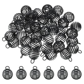 PATIKIL Spiral Bead Cages Pendant, 60Pcs 14x15mm Stainless Steel Spring Stone Holder Necklace Cage Pendants for Jewelry Making Crafting, Black