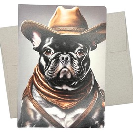 Whitman and Daughter French Bulldog Western Birthday Card (1 Premium Folded Card, 5X7 Inches) Blank Inside for Frenchie Cowgirl or Cowboy Thank You Note or to say Miss You - 632