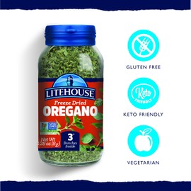 Litehouse Freeze Dried Oregano - Substitute for Fresh Oregano, Jar Equal to 3 Oregano Fresh Bunches, Organic, Oregano Seasoning, Non-GMO, Gluten-Free - 0.28 Ounce
