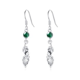 TRISHULA Feather Earrings 925 Sterling Silver Malachite Earrings Malachite Feather Dangle Hook Earrings Feather Jewelry for Women