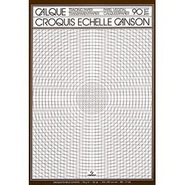 Canson A4 90 GSM Short Side Glued Pad Translucent Sketching Tracing Paper with Scale (Pack of 50 Sheets)