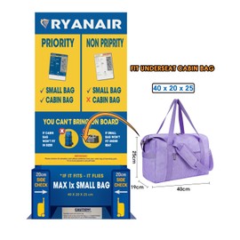 Holdall Bags for Women, Ryanair Cabin Bags 40X20X25 Underseat, Overnight Bags for Women, Ryan Air Travel Duffel Bag Carry on Luggage Weekender for Women and Men 20L (Purple)
