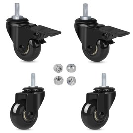 Hirate - Ruedas giratorias de 2 pulgadas con vástago roscado de 5/16 pulgadas (2 ruedas con bloqueo de freno), paquete de 4 ruedas giratorias con tuercas de bloqueo para carros, muebles, carretillas,
