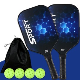 Pickleball Paddles,USAPA Approved Carbon Fiber Pickleball Paddle Set of 2,Lightweight Pickleball Rackets 2 Pack with 4 Balls,1 Carry Bag,Pickle Ball Paddle for Men Women,Comfortable Handle(Blue)