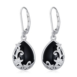KoyeKei Black Onyx Earrings for Women 925 Sterling Silver Filigree Black Onyx Dangle Drop Earrings Teardrop Leverback Jewelry Gift for Girlfriend Wife Mom