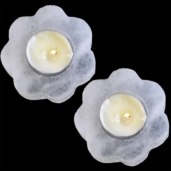 AMOYSTONE Selenite Tealight Holders Small Sunflower Shaped Crystal Candle Holders