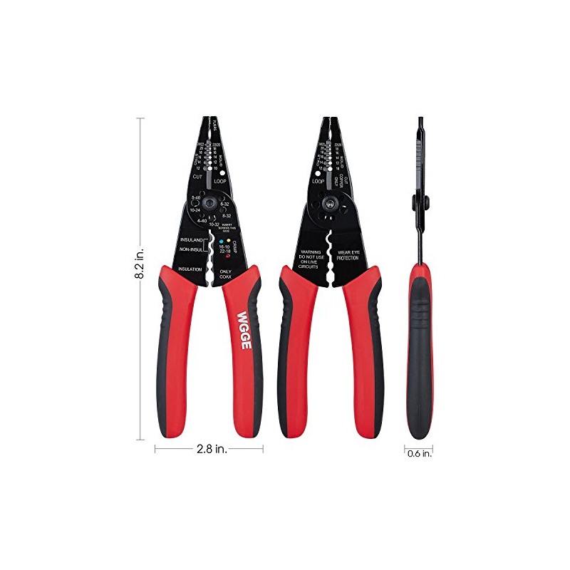 WGGE WG-015 Professional 8-inch Wire Stripper/Crimping Tool, Cable Cutter/Crimper, Wiring