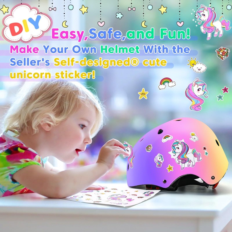 BiutiMama Color Gradient Adjustable Kids Bike Helmet for 5-8 8-14