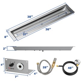 Skyflame 36 x 6 Inch Liner Fire Pit Pan Kit, Stainless Steel Drop-in Fire Pit Pan and Burner, Come with Spark Ignition and Propane Hose, Indoor/Outdoor Fire Table DIY Decorative