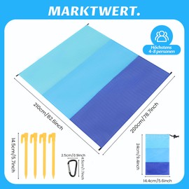 KufaerBeam Sand-Free Beach Blanket, 210 x 200 cm, Ultralight & Waterproof XXL Beach Mat with 4 Attachment Corners, Waterproof Beach Mat, Picnic Blanket with Carry Bag for Beach, Camping & Outdoor Use