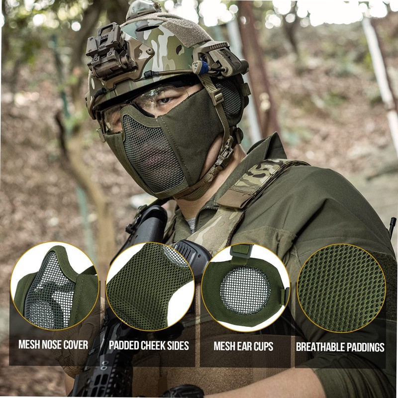 OneTigris 6" Foldable Half Face Airsoft Mesh Mask with Ear
