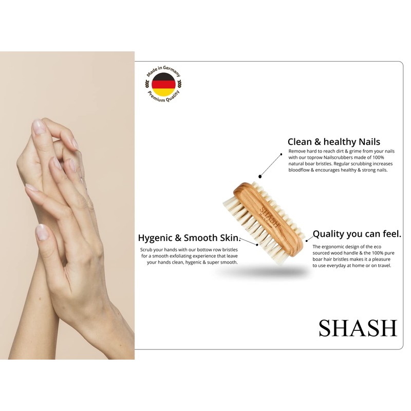 ドイツ製-SHASHナチュラル100％ナチュラルボアブリッスルネイルブラシ-きれいな手のために汚れや汚れを優しく取り除きます-柔らかく滑らかな質感、木のために肌を剥離します (Olive)