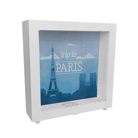 Wooden Frame Money Box with Beautiful Motif and Text - Trip to Paris in Blue Frame Money Box for the Next City Trip to Paris as a Gift for People who like and