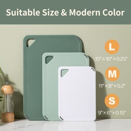 THETCHRY Plastic Cutting Board Set of 3-Cutting Boards for Kitchen BPA Free, Large-Small Chopping Boards Non-Slip for Cooking Camping Dishwasher Safe, Reversible, with Grip Handle, 15"×10"×0.6" Green