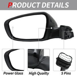 Right Passenger Side Mirror Fit for 2017 2018 KIA Forte Rear View Door Mirror With Manual Folding Power Glass Replace KI1321213(5 Pins)