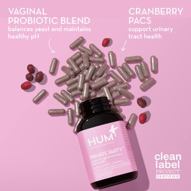 HUM Private Party Vaginal Probiotics for Women, pH Balance and Urinary Tract Support Vaginal Probiotic Supplement with Cranberry & Lactobacillus Blend, Women's Health Cranberry Pills, 90 Capsules