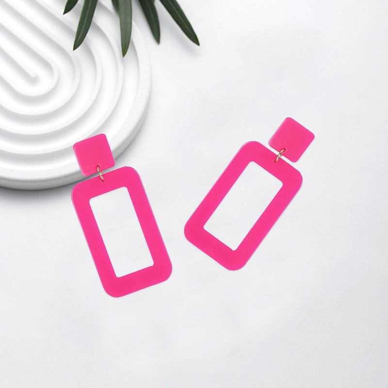 Just Follow Hot Pink Geometric Beaded Drop Dangle Hoop Earrings