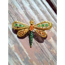 Unbranded 18K GOLD PLATED PERIDOT AND AMBER CRYSTAL DRAGONFLY BROOCH PIN CZECH REP