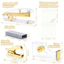 Gold Office Supplies,UPIHO Gold Desk Accessories,Stapler and Tape Dispenser Set with Large Stapler,Tape Dispenser, Staple Remover, Staples, Clips,Scissor,Pen and Sticky Notes,Gifts for Office Clerks