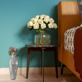 DecorShore Mosaic Vase, Tall Floor Vase, Decorative 20 Inch Vase for Home Decor in Geometric Pattern Metal Tall Vase with Mirrored Glass Mosaic- Silver Topaz