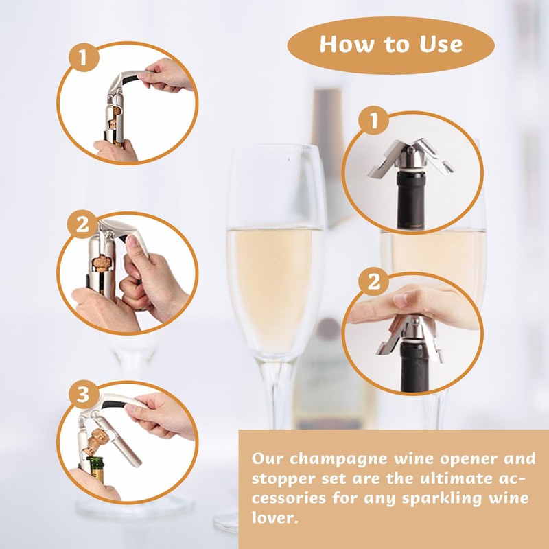 Champagne Bottle Opener and Bottle Stopper, Portable Zinc Alloy Sparkling