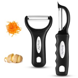 Spring Chef Swivel & Vegetable Julienne Peeler Set for Kitchen with Stainless Steel Sharp Blades - Potato Peelers with Soft Grip Handles & Blade Covers - Perfect for Carrot, Zucchini, Cucumber - Black