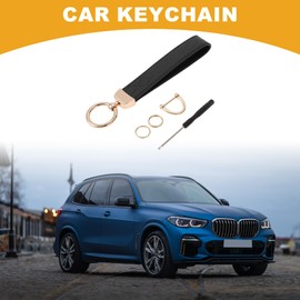 Partuto 1 Set Universal Car Keychain - Car Home Women Men Key Chain with Ring Durable - PU Leather Zinc Alloy Black Gold Tone