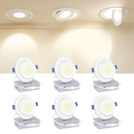 Ensenior 6 Pack 4 inch Gimbal Led Recessed Light with Junction Box, 90° Adjustable Directional Eyeball Lighting, Dimmable, 2700K/3000K/3500K/4000K/5000K, 900LM, 9W=85W-ETL&FCC Certified