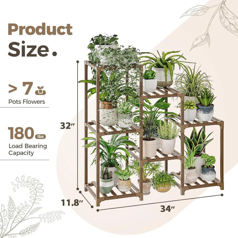 Bamworld Plant Stand Indoor Plant Shelf Outdoor Wood