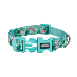 Petiry Flamingo Pattern Dog Collar, Nylon Webbing Plus Polyester Ribbon 2 Layers, for Large Dogs(Large, Flamingo)