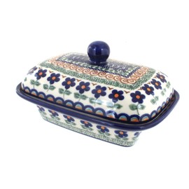 Blue Rose Polish Pottery Aztec Flower Butter Tub