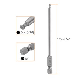 sourcing map Ball End Hex Screwdriver Bit 3mm (H3.0) Tip 1/4" Hex Shank 100mm (4") Long Magnetic Ball Head Bits Industrial Grade S2 Steel Metric Screw Driver Bit