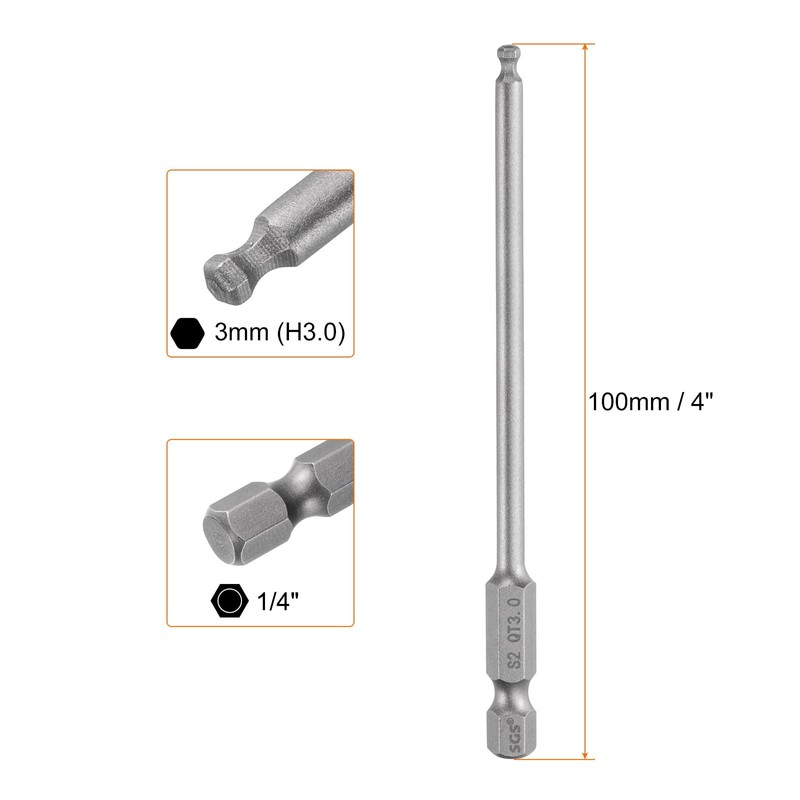 sourcing map Ball End Hex Screwdriver Bit 3mm (H3.0) Tip