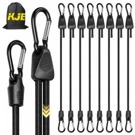 KJE 8Pcs 36" Adjustable Bungee Cords with Hooks - Black Bungee Straps, Easy to Adjust from 7" to 36", Ideal for Outdoor Tie Downs, Securing Tarps & Canvases & Cargo in Cold Hot Climates