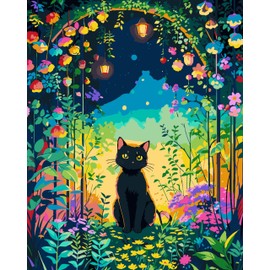 FILASLFT Paint by Numbers Black Cat, Paint by Number for Adults & Beginner Canvas, Animal Garden Landscape Oil Painting Kits, Perfect for Office Wall Decoration 16x20inch