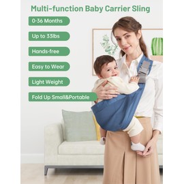 Mumgaroo Baby Sling, Adjustable Baby Carrier, Breathable Baby Sling Carrier with Thick Shoulder Straps for Newborn, Infant, Toddler, 0-36 Months (Blue)