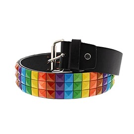 Zac's Alter Ego Rainbow 3 Row Chessboard Pyramid Studded Belt