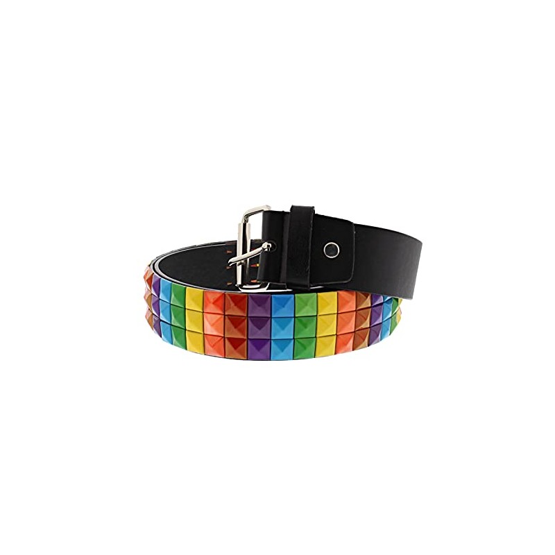 Zac's Alter Ego Rainbow 3 Row Chessboard Pyramid Studded Belt