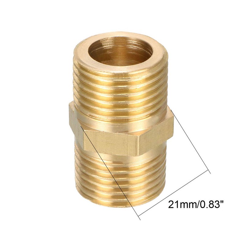 sourcing map Brass Pipe Fitting, Hex Nipple 1/2 BSP Male