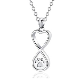OutstandLong Cat/Dog Silver Paw Print Pet Urn Necklace for Ashes Cremation Jewelry Memorial Pendant Ashes Holder Keepsakes Jewelry