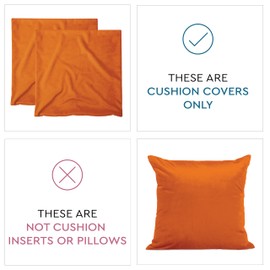 Encasa Christmas New Year VELVET Cushion Covers 2pc Set (40x40 cm) - Orange Solid Plain Dyed, Soft & Smooth, Washable, Square Decorative Large Throw Pillow Case for Couch, Sofa, Chair, Bed