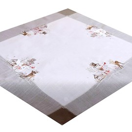 Tablecloth 85 x 85 cm Embroidery "Snowman" Grey White Silver Christmas Tablecloth Christmas Decoration Table Decoration