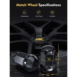 MIKKUPPA 1/2-20 Lug Nuts - Replacement for 1987-2018 Jeep Wrangler JK, 2002-2012 Jeep Liberty, 1993-2010 Jeep Grand Cherokee Aftermarket Wheel - 20pcs Black Closed End Solid Lug Nuts