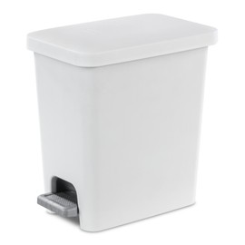 Sterilite 2.7 Gallon Rectangular StepOn Wastebasket, Small, White lid and base with Titanium pedal and Liner