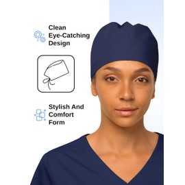 Navy Blue Women’s Working Scrub Cap with Adjustable Elastic Tie-Back – Lightweight, Washable Nursing Cap with Built-in Sweatband for Comfortable & Stylish Healthcare Professionals