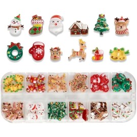 12 Grids Christmas Nail Art Charms 3D Winter Christmas Nail Charm Santa Claus Snowmen Bell Elk Cute Winter Charms Resin Designs Xmas Nail Charm Nail Art Supplies for Women DIY Nail Decoration