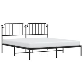 vidaXL California King Metal Bed Frame with Headboard and Stable Slats, Under Bed Storage Space, Sturdy Steel Construction and Easy Assembly, Minimalist Style, Black, 12'' High, Without Mattress